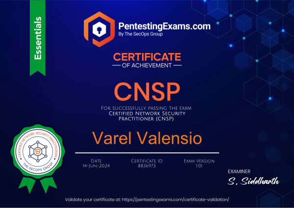 Varel Valensio Certified Network Security Practitioner CNSP