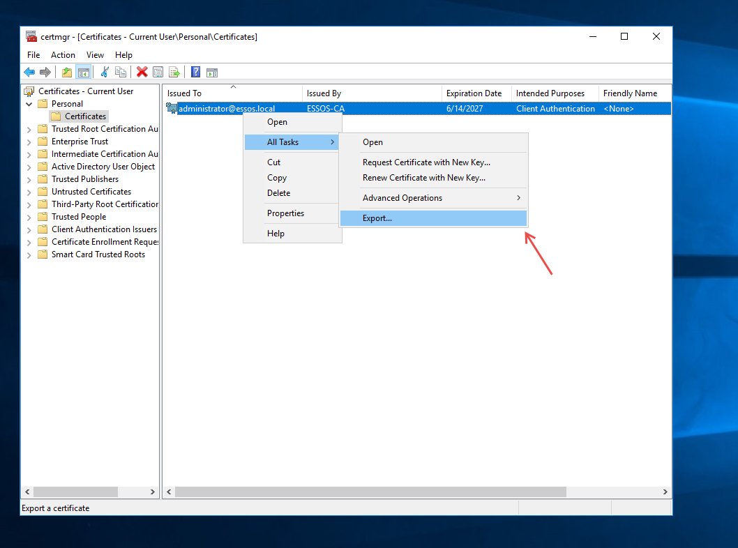 Export option for the generated certificate