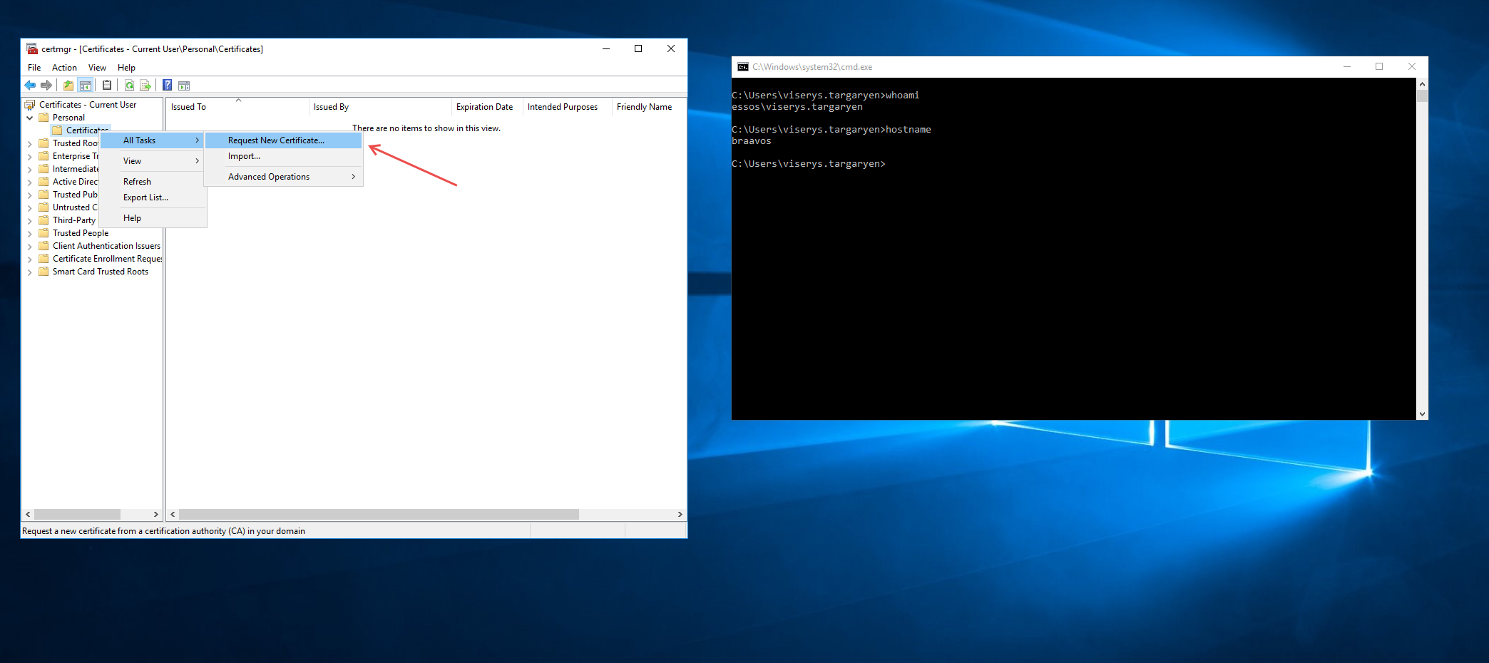 Request New Certificate option in Certificate Manager
