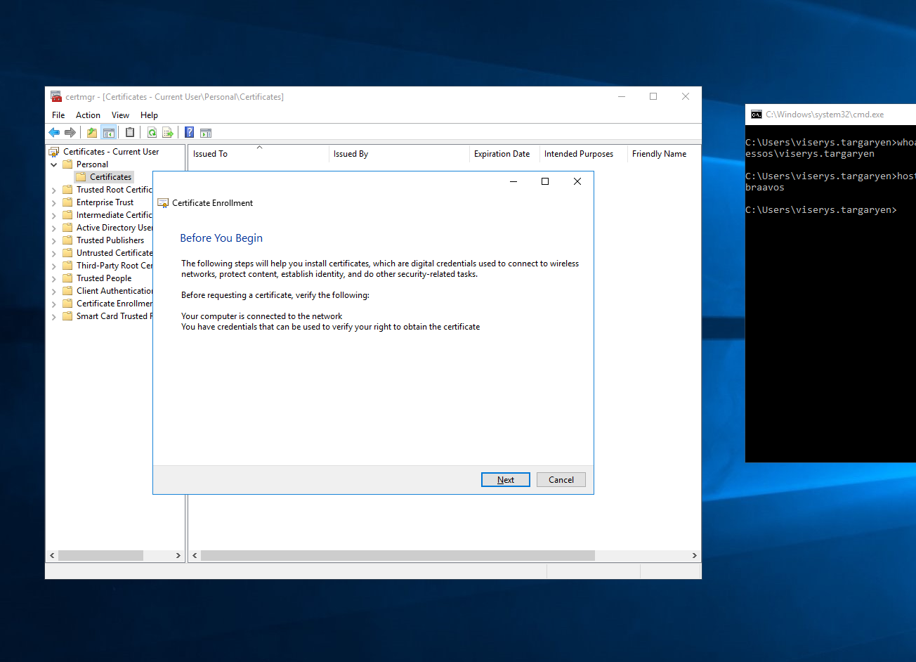 Certificate Enrollment wizard start screen