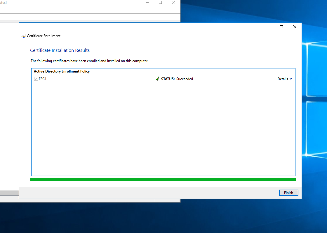 Certificate Enrollment finish screen